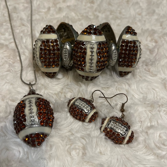 Jewelry - Football Rhinestone Bling Bracelet, Necklace & Earring Set